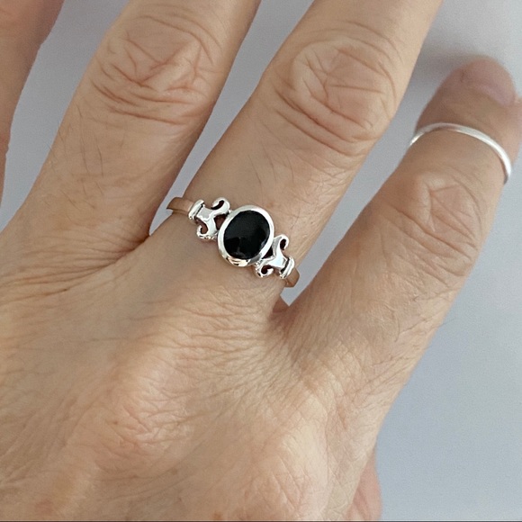 Sterling Silver Black Onyx Ring, Stone Ring, Silver Rings, Protection Ring - Picture 5 of 10